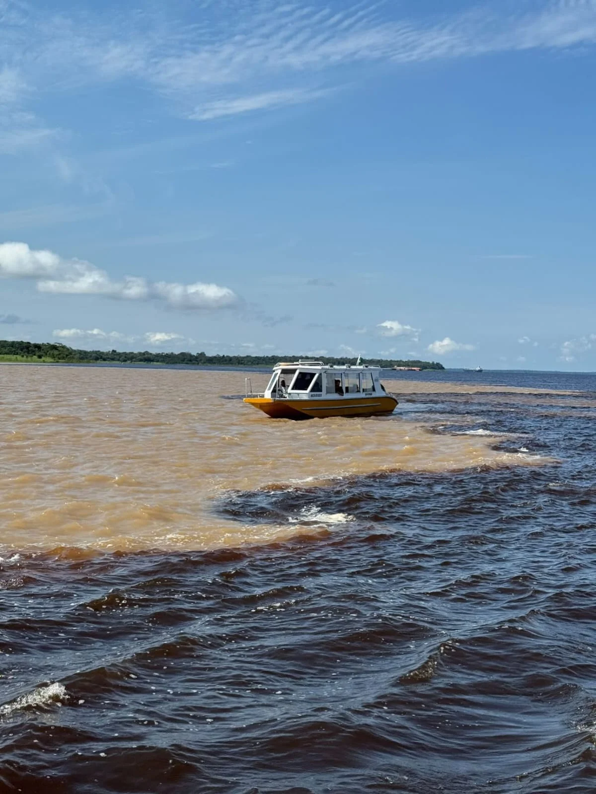 Canoa navegando por rio amazônico